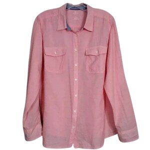 Women’s Pink Shirt Size XL St. John's Bay Button Up 100% Cotton Pocket Front